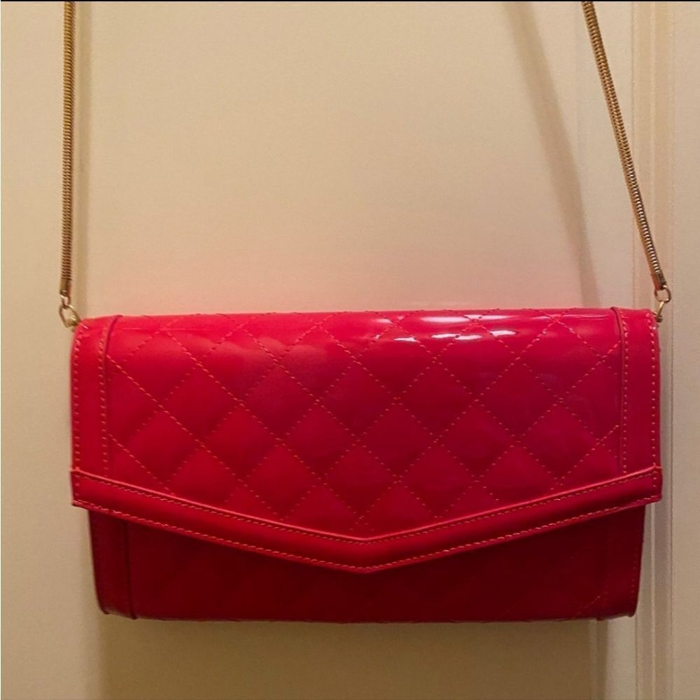 BRAND NEW CROSSBODY FUN POLKA INTERIOR DESIGN PATTERN LEATHER CLUTCH